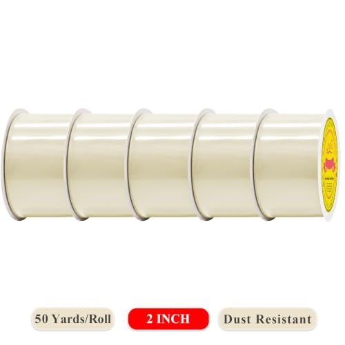 Image of 5 Rolls Double Face Ivory Satin Ribbon 2 Inch Polyester Ivory Ribbon for Gift Wrapping Very Suitable for Weddings Party Invitation Decorations and More,Total 125 Yards