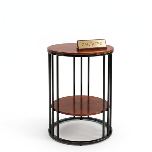 Image of CARTADEN Side Table, Small Round End Table with Lower Shelf, Nightstand for Small Spaces, Bedside Coffee Table for Living Room, Bedroom Black Brown