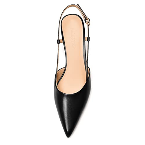 FEMSTEP Womens Slingback Buckle Fashion Matte Leather Pointed Toe Dating Kitten Low Heel Pumps Shoes 2 Inch3