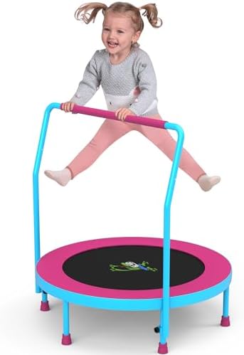 36’’ Mini Trampoline for Kids, 3FT Toddler Trampoline with Handle, Foldable Kids Trampoline Indoor/Outdoor for Toddlers Ages 3-6, Small Fitness Rebounder Trampoline, Easy Storage