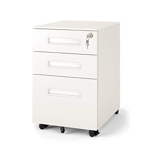 Image of DEVAISE 3-Drawer Mobile Pedestal File Cabinet with Lock, Legal /Letter Size, White