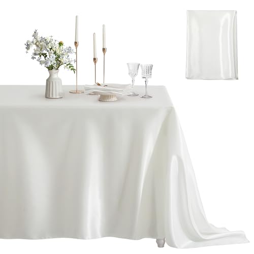 Counfeisly 1 Pack Rectangle Tablecloth Stain Resistant Wrinkle Free Silkly Soft Table Cloth Satin Dining Table Cloths for Dining Room Indoor and Outdoor Use 60 x 120 Inches Off White