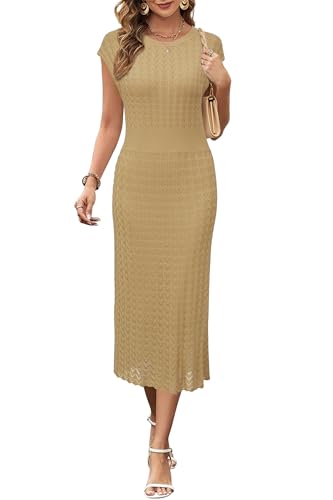 Image of Newshows Women's Hollow Slim Summer Fall Church Work Casual Sweater Dress
