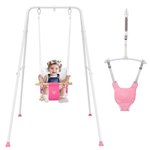 2 in 1 Baby Jumper with Toddler Swing Baby Jumpers and Bouncers Indoor Outdoor Toddler Swing Set Cotton