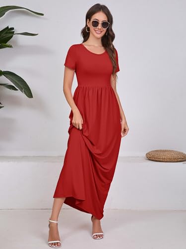 Image of DEARCASE Maxi Dress for Women Short Sleeve Casual Summer Loose Plain Comfy Long Dresses with Pockets