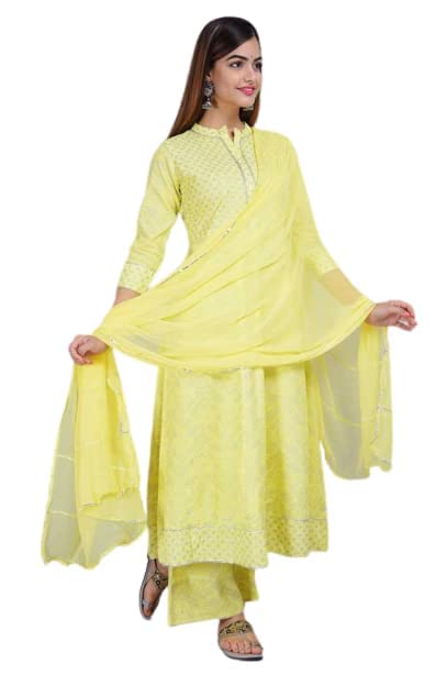 Trend matters Indian Women Yellow Kurta and Palazzo Set Rayon