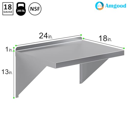 Image of AmGood 18 inch x 24 inch Stainless Steel Wall Shelf | Appliance & Equipment Metal Shelving | Kitchen, Restaurant, Garage, Laundry, Utility Room | Heavy Duty | Squared Edge | NSF Certified