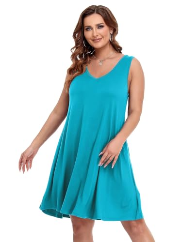 Image of BELAROI Women Casual Summer Dresses Plus Size Sundress V Neck Swing Tank Dress Sleeveless Criss-Cross Beach Cover Ups Pockets