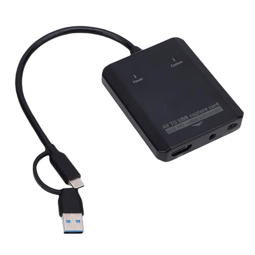 Plyisty Convertidor VHS A Digital, Tarjeta de Captura de Vídeo USB con Interfaz Dual USB A y C, Convierte AV Analógico A 720P 1080P HD Multimedia para VCR DVD