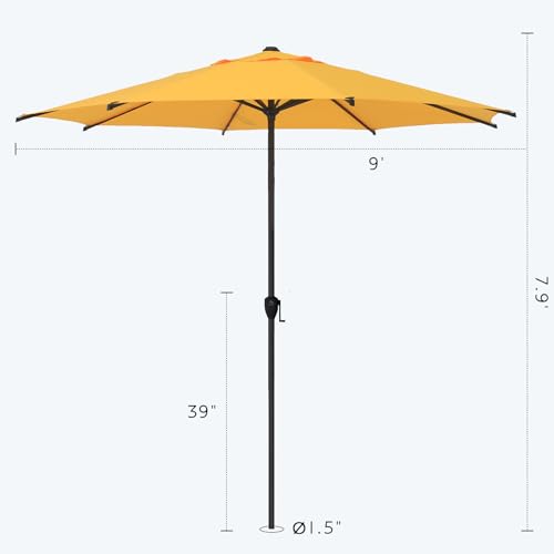 Image of Abba Patio 9FT Lyon Outdoor Patio Umbrella Outdoor Table Umbrella with Crank Market Umbrella 8 Sturdy Ribs UV Protection Waterproof and Push Button Tilt for Garden Deck Backyard Pool,Yellow