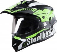 Steelbird Off Road Racing SBH-42 Helmet with Plain Visor (Glossy Black and Green, L)