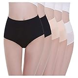  TUUHAW Unterhosen Damen Unterwäsche 5er Pack Slip Miederhose Baumwolle Hoher Taille Atmungsaktive Schwarz Hautfarbe Weiß M