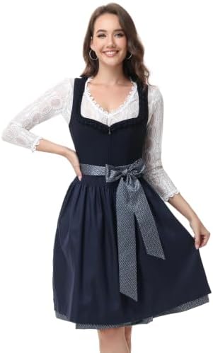 ELFIN Damen Midi Dirndl, Elegante Trachtenkleid, Samt Damen Dirndlkleid mit Plissee Schürze, Perfekt für Oktoberfest