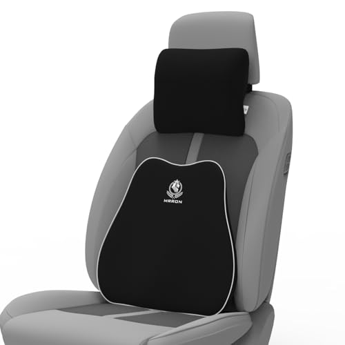 Image of MRRON Series Memory Foam Neck Rest & Extra Lumbar, Relief Pillow, 100% Soft Memory Foam Pillow, Adjustable Strap, Cervical Support for Car Seat. (Black, Slim Backrest)
