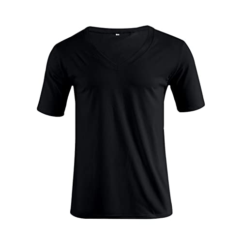 Mens Deep V Neck T Shirts Casual Short Sleeve Low Cut Scoop Tee Muscle Workout Gym Athletic Slim Fit Undershirts Tops4