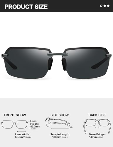 Image of BIRCEN Mens Polarized Sunglasses for Driving: Rimless UV Protection Sun Glasses with Al-Mg Frame for Fishing Traveling Golf