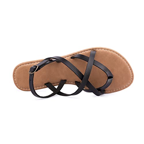 Image of Huayuanwell Women's Gladiator Flat Sandals Fisherman Strappy Sandals Ankle Strap Sandals