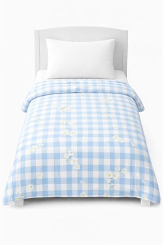 Image of MORADO Premium Glace Cotton Single Bed Quilt Cover /Duvet Cover /Rajai Cover /Blanket Cover with Zipper (Blue and Check 60x90 Inches)