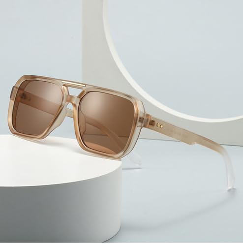 Lunettes de soleil carrées rétro double pont rivets nuances bleu thé femmes