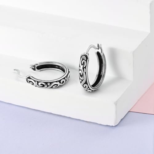 Hapour Vintage Filigree 925 Sterling Silver Oval Small Hoop Earrings for Women Fashion Flower Dainty Huggie Hoops Hypoallergenic Trendy Jewelry Birthday Gifts for Her3