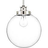 Progress Lighting 1-Light Clear Glass Farmhouse Pendant Light, Penn Collection, Indoor, P5070-104, Polished Nickel