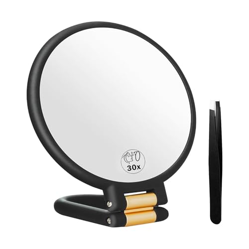 LianSinGo 30X/1X Double Sided Makeup Mirror, Foldable 30X Magnifying Mirror, Portable Travel Mirr-or for Detailed Makeup With Tweezer, Handheld Make-up Mi-rror for Plucking Eyebrows Gift