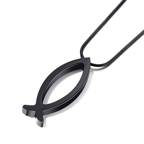 MOO&LEE Ichthys Pendant Necklace Jesus Fish Necklace for Men and Women with Stainless Steel Snake Chain Christian Symbol Religious Jewellery2