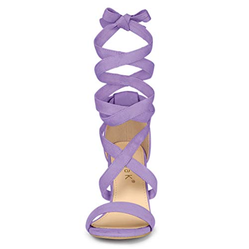 Allegra K Allegra K Women's Lace Up Block Heels Purple Sandals - 9 M US