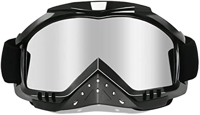 Dmeixs Motorcycle Goggles Dirt Bike Goggles Grip For Helmet Anti UV Windproof Dustproof Anti Fog Glasses for ATV Off Road Racing with Cool Look Headwear Silver Lens 2 in 1
