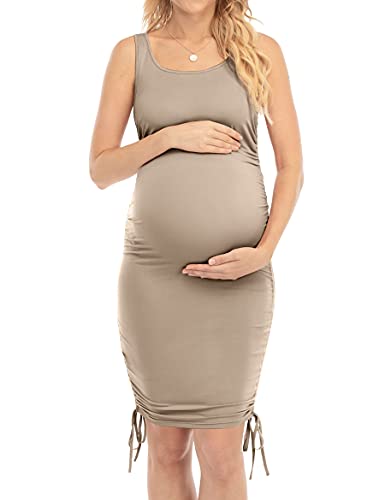 JK Unicorn Maternity Dress for Photoshoot Spring Dresses Tank Bodycon Casual Mocha S