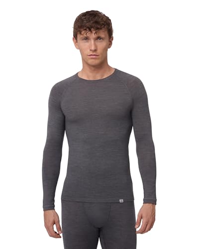 DANISH ENDURANCE Camiseta Térmica Manga Larga para Hombre, Capa Base Lana Merino, con o Sin Cremallera, Gris Oscuro, XL