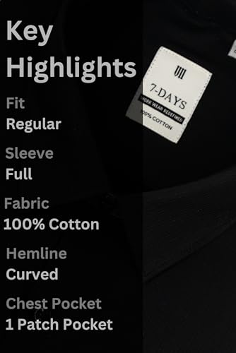 Image of 7-DAYS Men's Premium Formal Shirt - 100% Pure Cotton, Regular Fit, Plain, Full Sleeves, with Pocket - Perfect for Office Wear & Under Suits