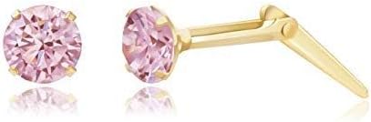 9ct yellow gold 3mm pink cubic zirconia cz Andralok stud earrings/gift box