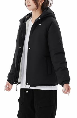 JiangWu Women's Winter Thickened Hooded Cotton Coat Windproof Warm Fleece Jacket3