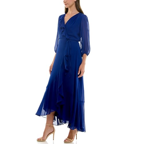 Image of Maison Tara Women's V-Neck Ruffle Faux Wrap Maxi Dress