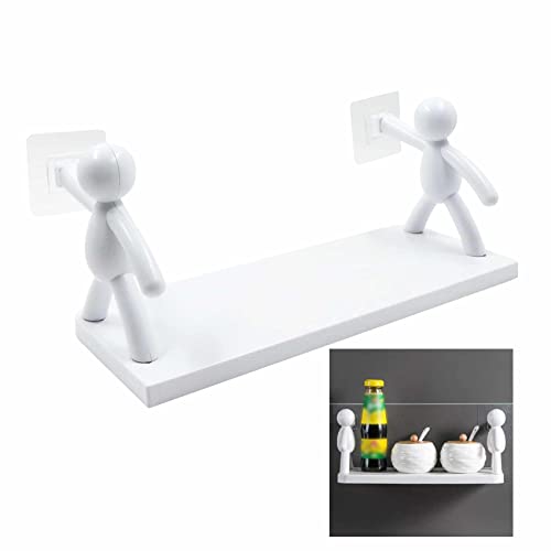 Étagère Murale Plastique Flottante Salle Bain - Rangement Maquillage Organiseur à Épices sans Percer Stockage Mural Bibliothèque Murale Présentoir Étagères Flottantes Support de Rangement, Blanc Cover