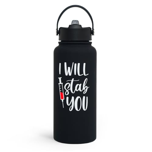 Nurse Gifts for Women - I Will Stab You Water Bottle 32oz Stainless Steel Insulated with Lid, Nurse Appreciation Gifts for Female Nurses, Christmas Birthday Nurse Week