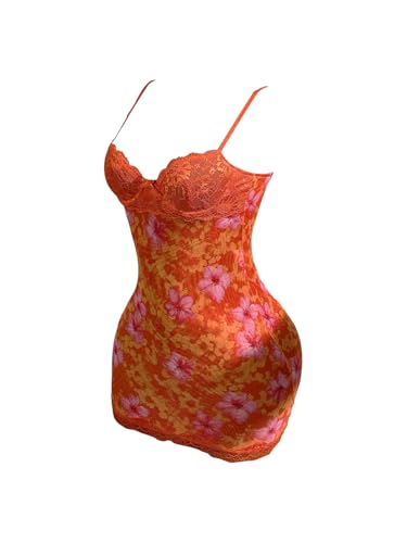 SOLY HUX Women's Summer Floral Lace Trim Mini Dress Spaghetti Strap Bodycon Party Cami Dresses3