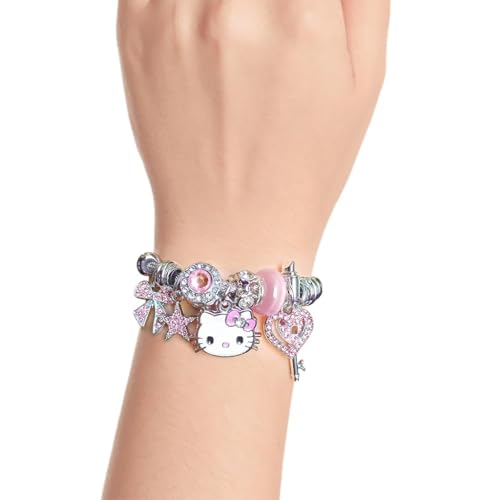 SANNIDHI® Kitty Bracelet for Woman, Kawaii Bracelet for Girls, Rhinestone Silver Bracelets for Women, Stainless Steel Cute Cartoon Bangle Birthday Christmas Gift for Girls Ladies