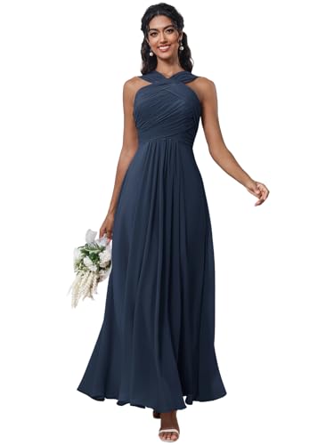 Sotytic Winter Wedding Guest Dress Halter Plus Size Ruched Chiffon