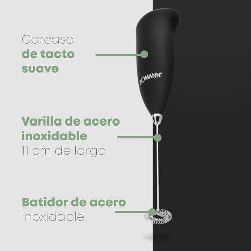 Miniatura 4 de Bomann MS 344 Espumador de Leche, Funciona con 2 Pilas AA, Acero Inoxidable, Negro