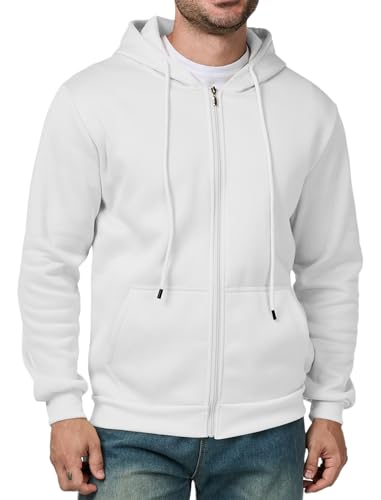 Asrlivp Men's Full Zip Hoodie Casual Long Sleeve Hooded Sweatshirt Fleece Drawstring Zip Up Jacket with Pockets(XL,White)