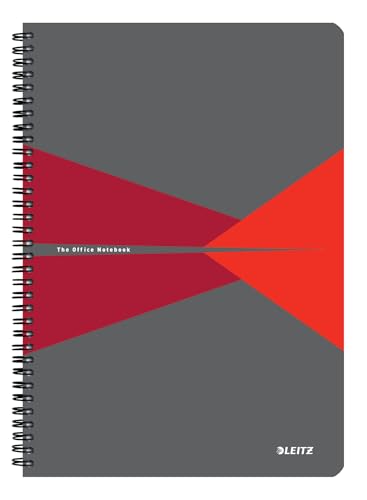 Leitz Office Quaderno quadretti A4, copertina in cartone,rilegatura a spirale, apertura a 360 gradi, 180 pagine/90 fogli, carta certificata FSC (80 g/m²), per ufficio e scuola,Rosso, 46471025