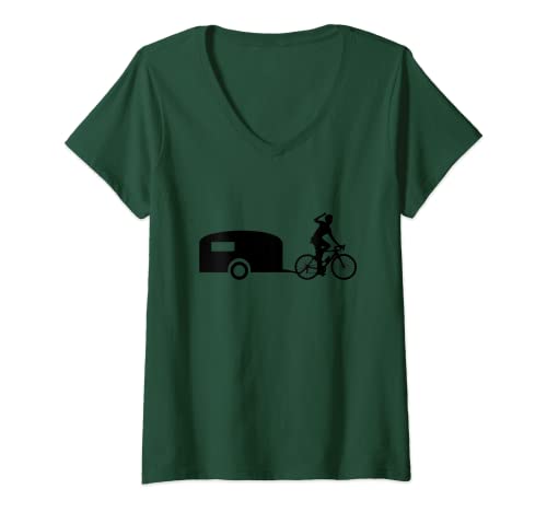 Damen Fahrradwohnwagen Fahrrad Wohnwagen Radfahrer T-Shirt mit V-Ausschnitt