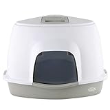 Dimensions : 56 x 43 x 40 cm Pet Brands Bac à litière Ovale à Couvercle pour Chat - Léger - Hygiénique - avec Filtre - Gris - 56 x 43 x 40 cm