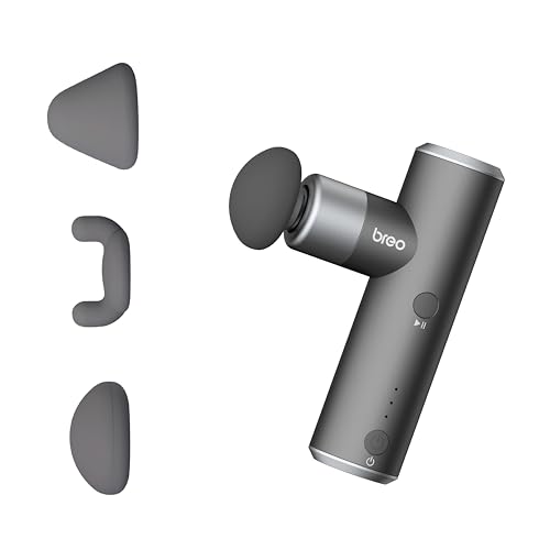 Breo S1 Mini pistola de masaje, 0,19 kg y pistola de masaje de 4 etapas con 4 cabezales de masaje, mini pistola de masaje ultra silenciosa, pistola de masaje con súper duración de batería
