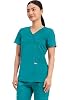 Cherokee Scrubs Top for Women Mock Wrap with 3 Pockets, Soft, 2-Way Stretch & Durable Fabric Plus Size - WW610, 3XL, Teal Blue #1