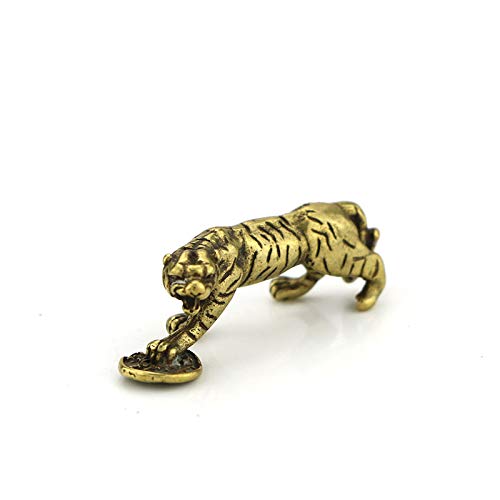 Tigre en cuivre pur miniature avec finitions laiton massif et argent