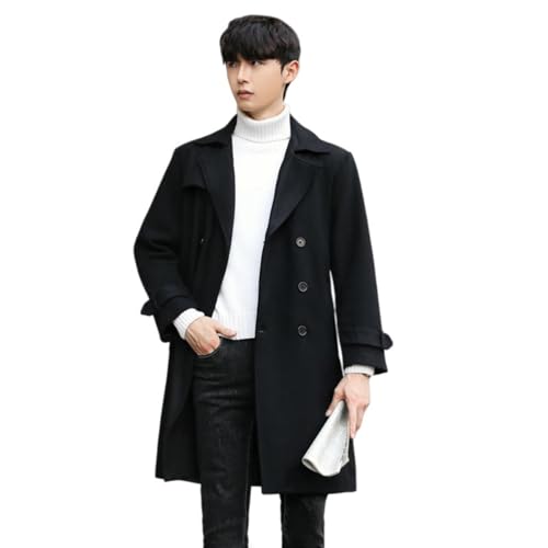 Trench en laine manteau mi-long homme noir XS coupe britannique ajustée chaud
