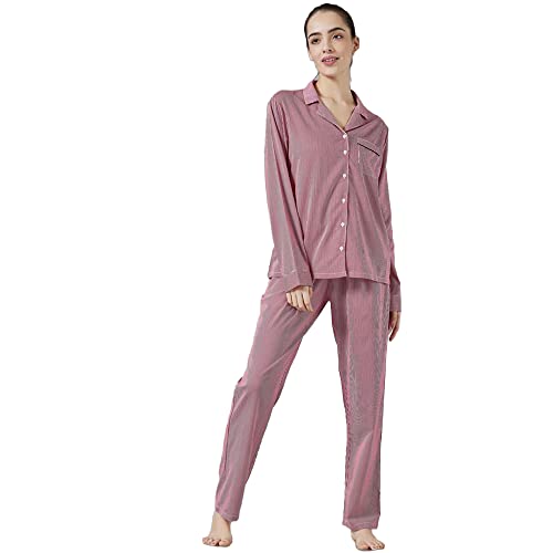 Image of INSENSE by Shoppers Stop Stripes Rayon Regular Neck Womens Top and Pyjama Set